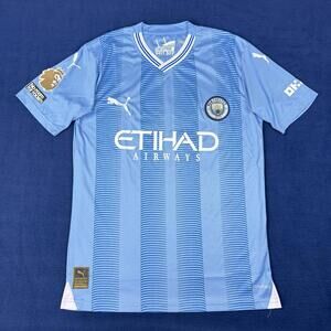 Manchester City Jersey Mens Large Blue Soccer Puma Etihad Airways Home Shirt Kit